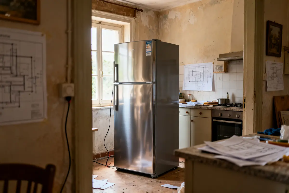 Cuisine rustique avec frigo neuf combien de temps avant de le brancher à déterminer