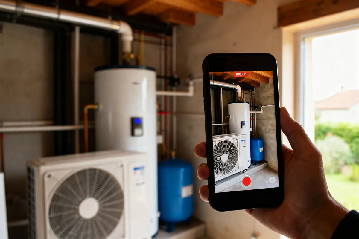 Installation de pompe à chaleur pour maison 100 m2 capturée sur smartphone prix compétitif