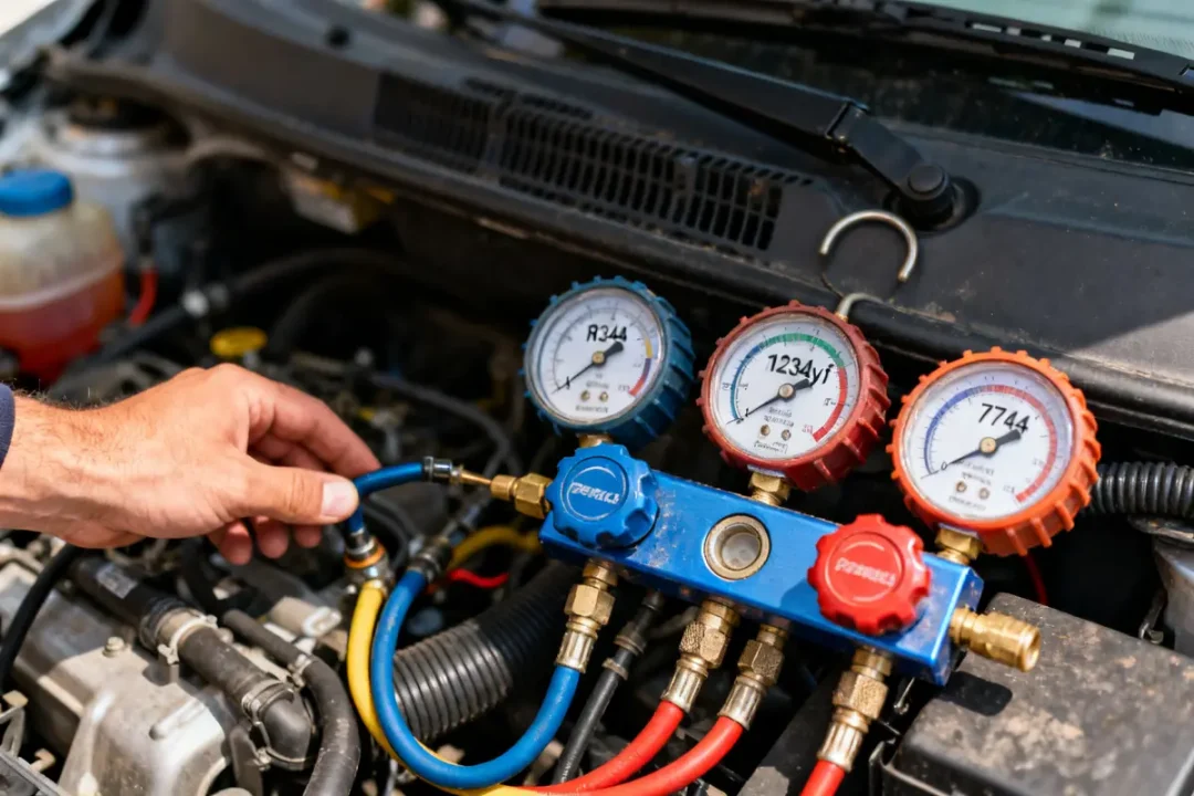 Manomètre vérifiant quel gaz pour clim voiture dans le moteur d'une voiture
