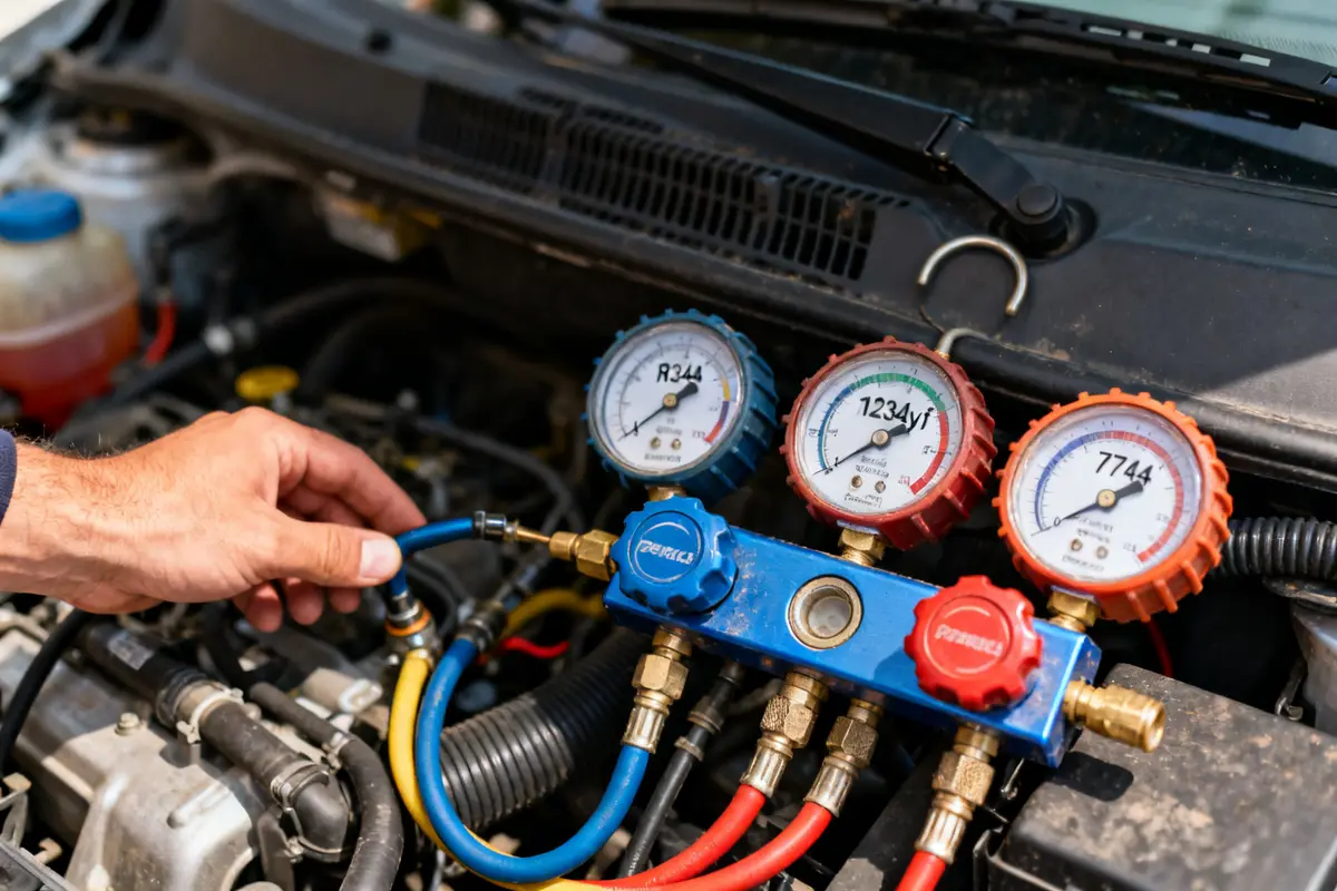 Manomètre vérifiant quel gaz pour clim voiture dans le moteur d'une voiture